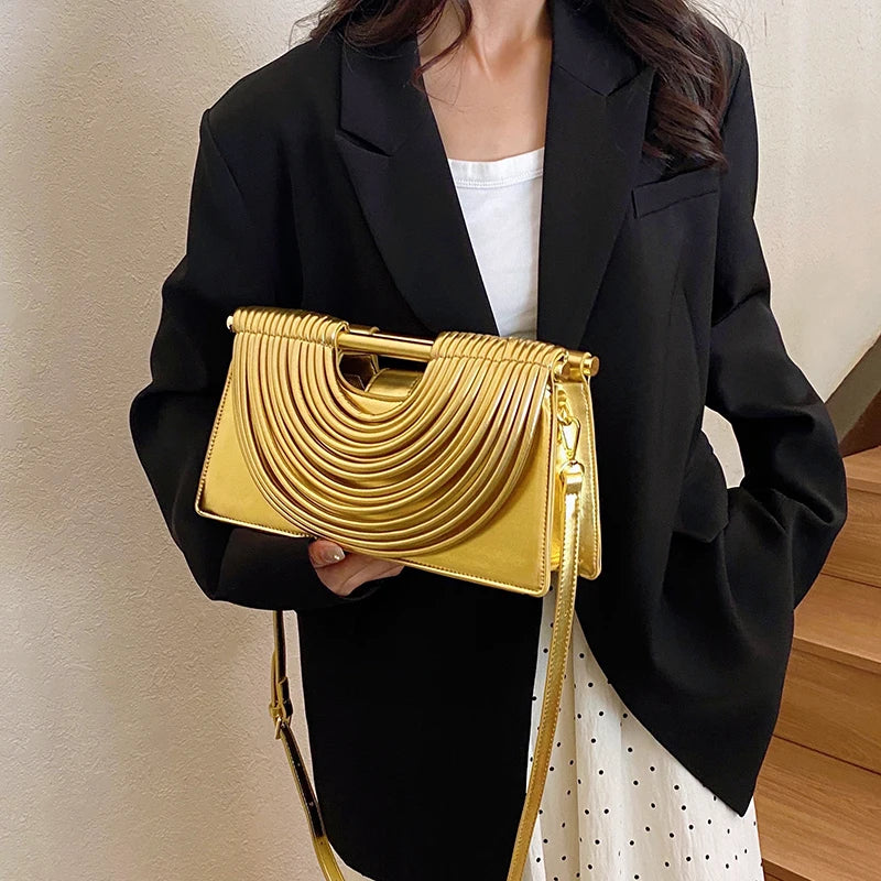 Branded Luxury Evening Clutch Purse For Women Noodles Design Golden Crossbody Bag For Wedding Dinner Party Designer Handbag 2025