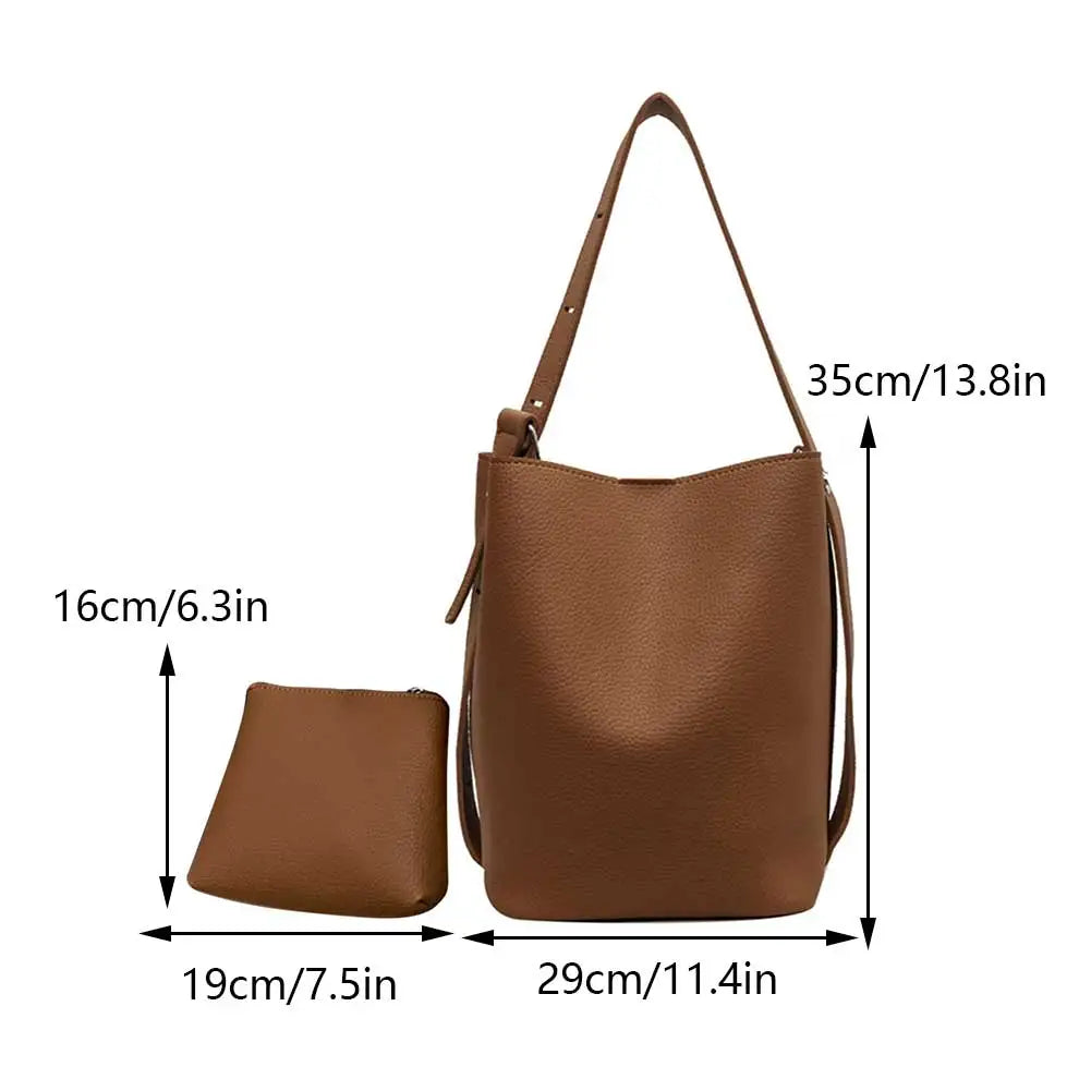2Pcs/Set Classic Bucket Bag PU Leather Women's Handbag Designer Bag Luxury Grocery Bag Female Shoulder MessengerBag Purse Bolsas