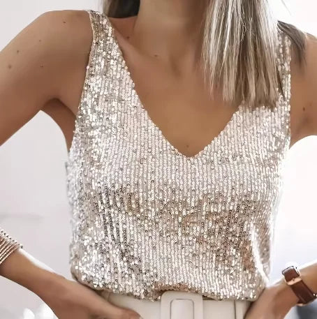 Fashion Sexy V-Neck Tank Tops For Women Elegant Solid Loose Sleeveless Pullover Top Summer New Party Womens Clothing 2025