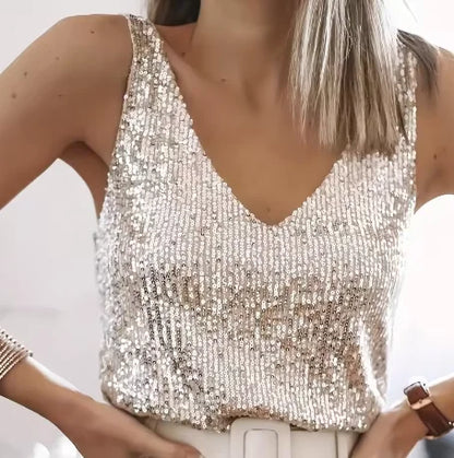 Fashion Sexy V-Neck Tank Tops For Women Elegant Solid Loose Sleeveless Pullover Top Summer New Party Womens Clothing 2025