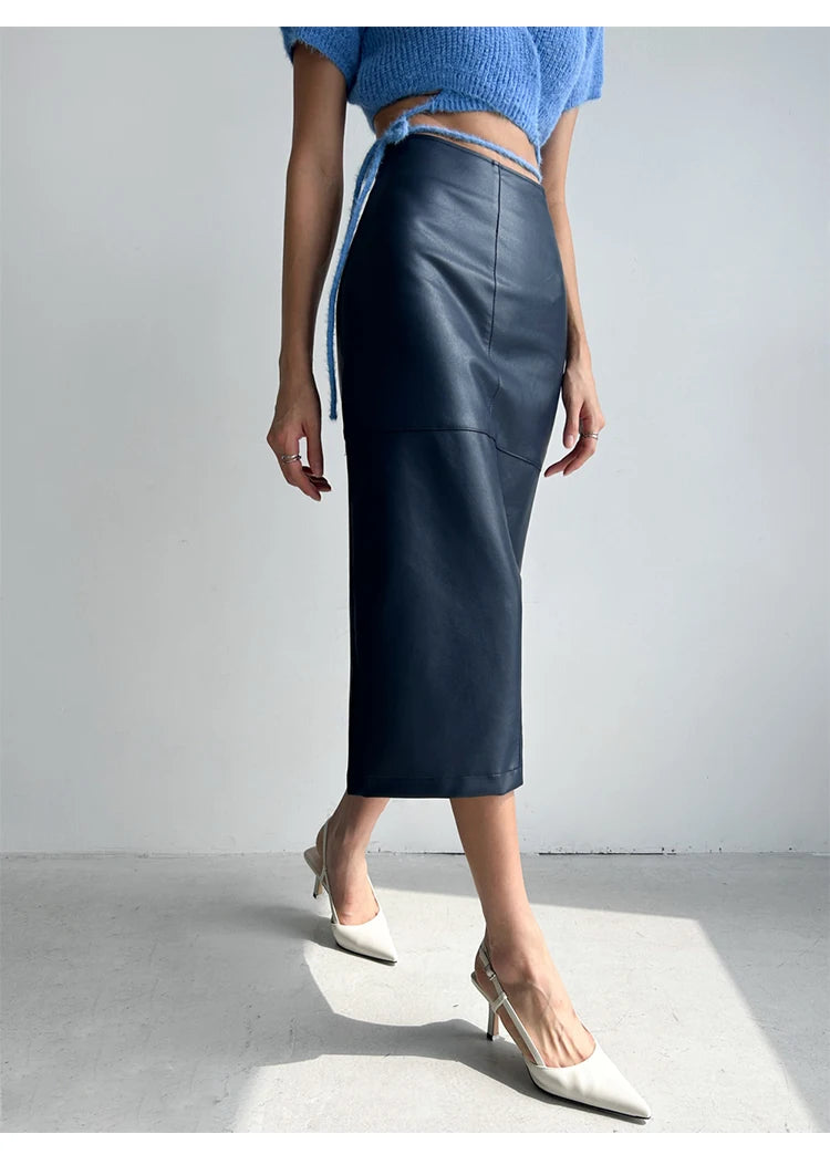 New Fashion Pu Leather Skirt Women Fashion Autumn High Waist Slim Split Wrapped Hip Pencil Skirts Elegant Office Lady Jupe