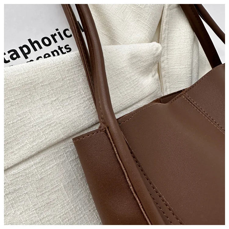 Women's Retro Tote - High-Quality Solid Color, Minimalist Large-Capacity Commuter Handheld/Single-Shoulder