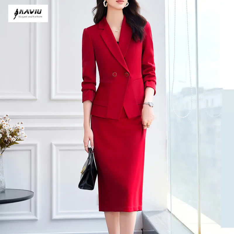 NAVIU High Quality Slim Fashion Career Work Wear Suits With Jacket And Skirt Elegant Professional Business Work Blazer Outfits