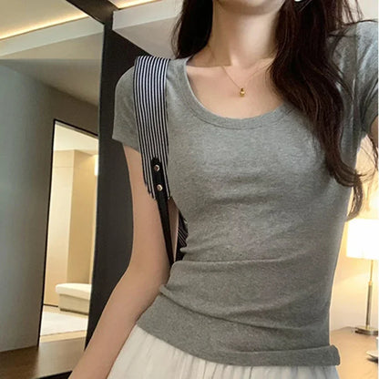 Femme 2025 Summer Casual Cotton T Shirt For Women Short Sleeve Tshirts Fashion Womens Clothing Slim Basic O Neck Y2K Tee Shirt