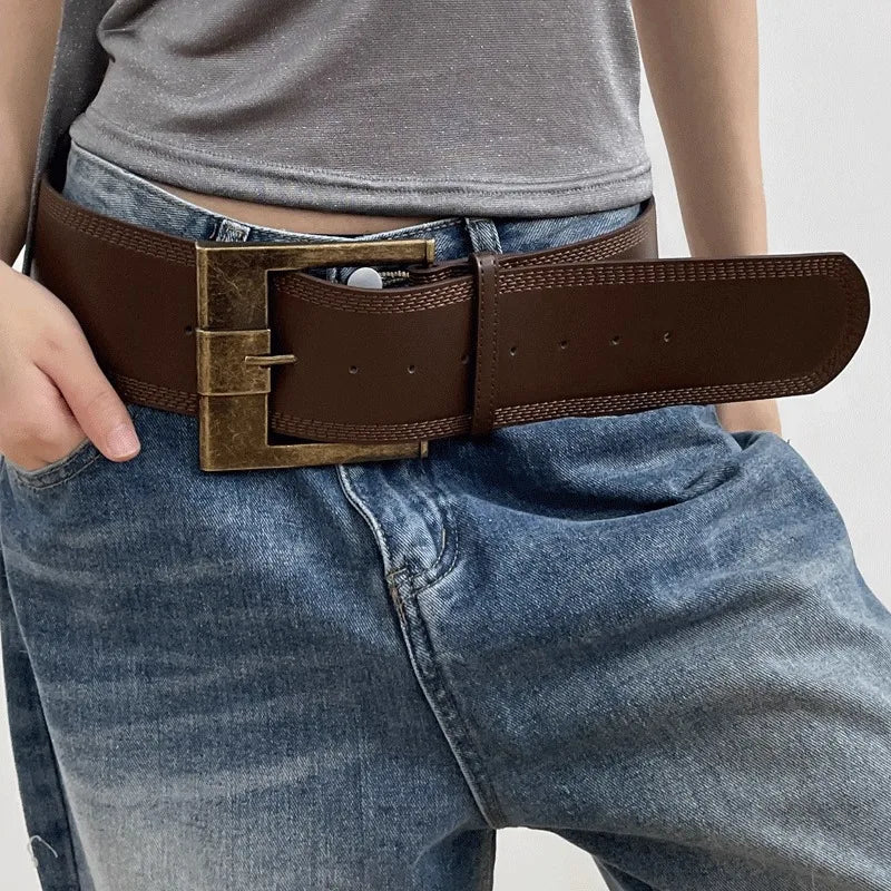 Desinger Belts For Women Vintage Wide Waistband Plus Size Western Cowgirl Cowboy Goth Y2k Brown Middle Ages Fashion Belt Female