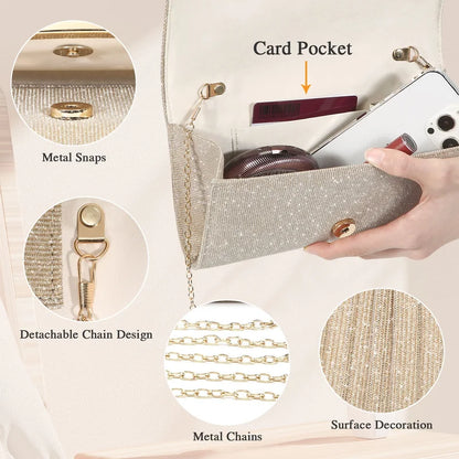 Evening Clutch Bags Fashion Women Elegant Silver Gold Shiny Handbag Wedding Party Long Purses Banquet Clutch Purses Shoulder Bag