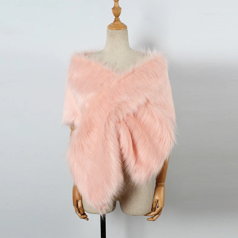 Women Fancy Bridal Wedding Shawl Cape Elegant Winter Warm Faux Fur Long Shawl Stole Wrap Scarf For Evening Party Decor Accessory