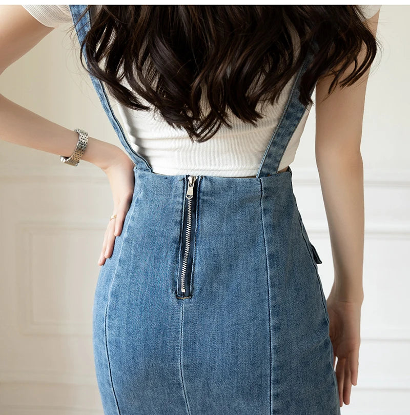 Elegant Casual Denim Jean Skirt for Women's High Waist Bodycon Ruffles Fishtail Skirts Fashion Trumpet Midi Length Skirts Female
