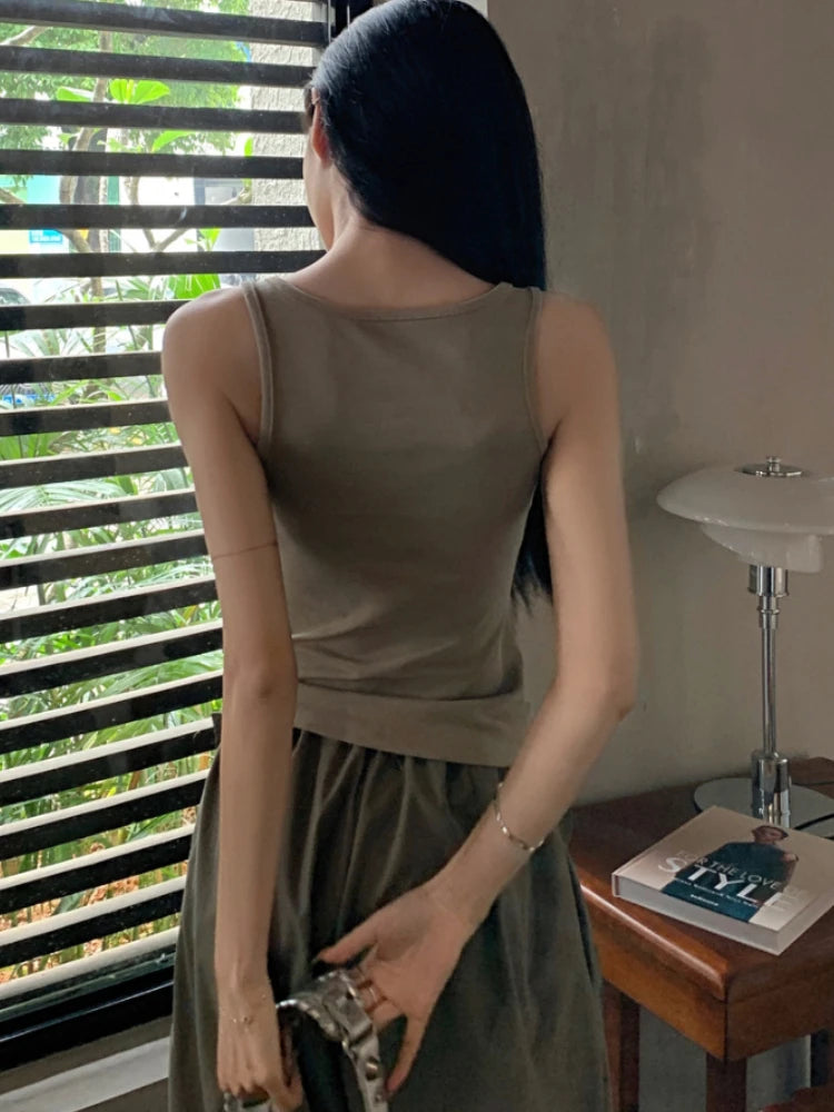 Tanks Women Personality Creativity Casual Trendy All-match Chic Age-reducing Simple Streetwear Solid New Summer Lady Sweet Thin