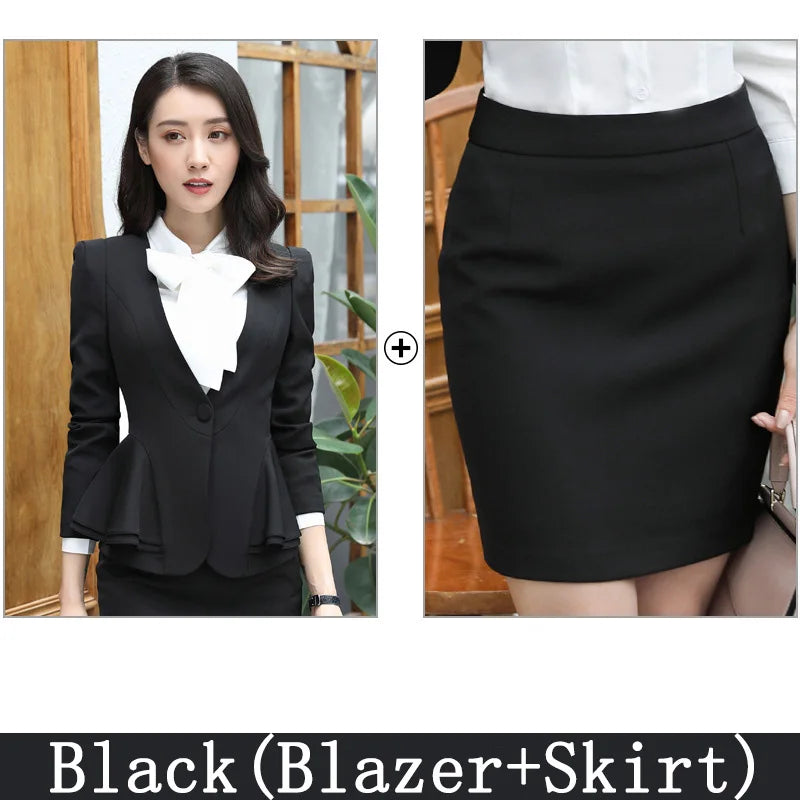 Slim 2 Piece Blazer and Skirt 2024 Spring Autumn New Fashion Office Ladies Ruffle Hem Single Button Blazers Solid Skirt Suits