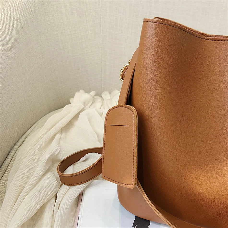 2piece/set Fashion Design Pu Leather Shoulder Crossbody Bag Casual Lady Tote Female Large Capacity Bucket purses and handbags