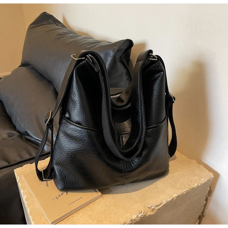 Versatile Student PU Backpack Women New Large Capacity Commute Travel Shoulder Crossbody Bags Fashion All-matched Tote Bag