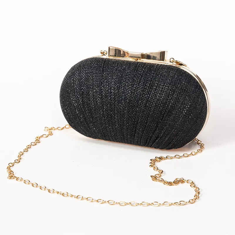 Rhinestones Clutch Evening Bag Egg Shape Luxury Shiny Wedding Ladies Chain Shoulder Bags Metal Bow Buckle Handbag for Woman