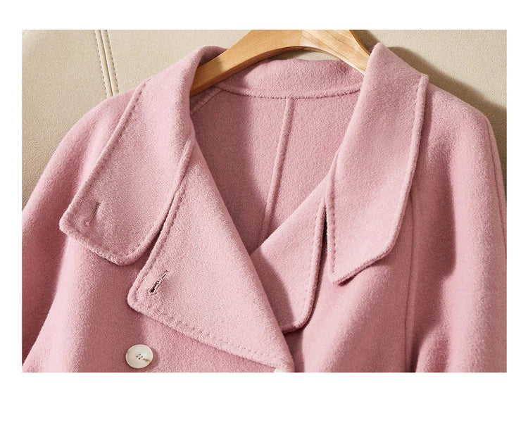 SENTUBILA Women's Long Woolen Overcoats 2025 Winter Outerwear Elegant Turtleneck Warm Double Breasted Belt Wrap Coat W24O42064