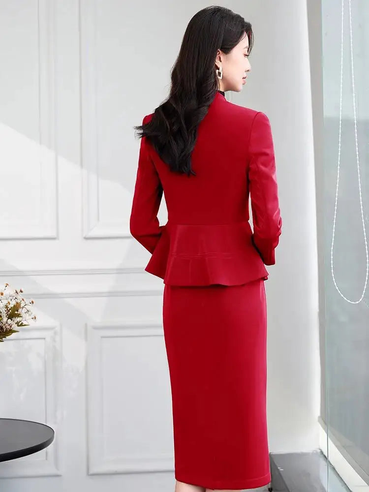 2025 New All Season Skirt Suits Women New Fashion Temperament V Neck Professional Blazer And High Waist Skirt Two Piece Set