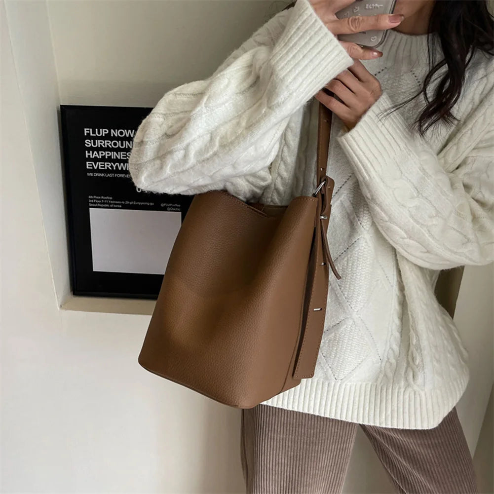 2Pcs/Set Classic Bucket Bag PU Leather Women's Handbag Designer Bag Luxury Grocery Bag Female Shoulder MessengerBag Purse Bolsas