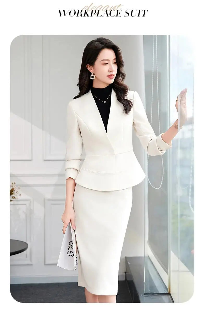 2025 New All Season Skirt Suits Women New Fashion Temperament V Neck Professional Blazer And High Waist Skirt Two Piece Set