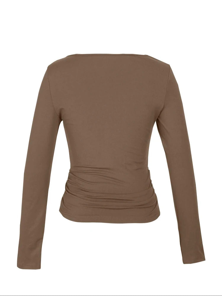 Women's Long Sleeve Tops Casual Scoop Neck Ribbed Knit Slim Fitted Basic Tee Shirts Trendy Spring Outfits