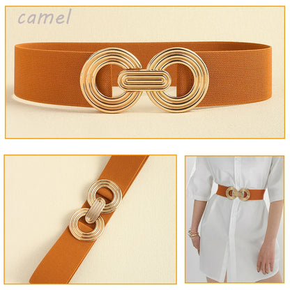 Fashion Dress Belts for Women Simple Waist Elastic Ladies Band Round Buckle Decoration Coat Sweater Party Belt Girdle Belt Gift