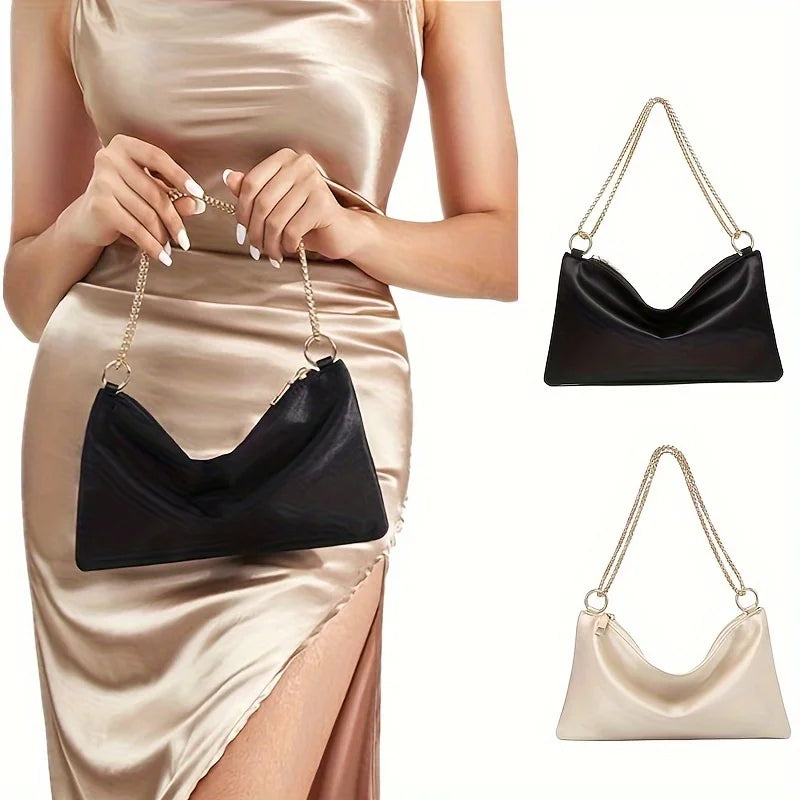 Evening Bag for Women Wedding Formal Dance Cocktail Party Choulder Bag Champagne Beige Black Color with Zipper Closure