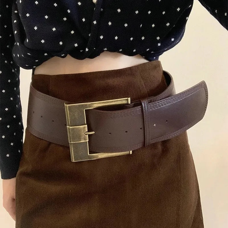 Desinger Belts For Women Vintage Wide Waistband Plus Size Western Cowgirl Cowboy Goth Y2k Brown Middle Ages Fashion Belt Female