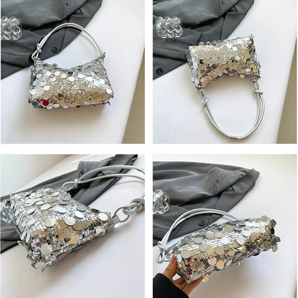 Glamorous Evening Clutch Bag Sparkling PU Purse Sequined Shoulder Tote Lightweight Zipper Party & Daily Shoulder Bag
