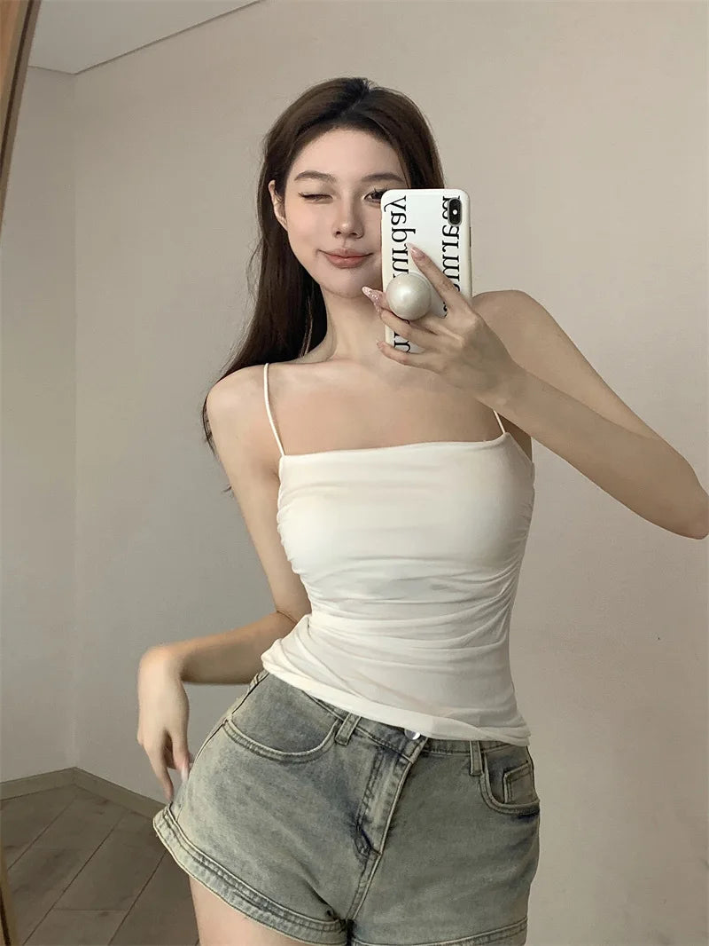 Women Tank Tops Spaghetti Strap Camisole Solid Color Push Up Padded Tank Top with Cups Girls Sports Vest Tops Summer Camis