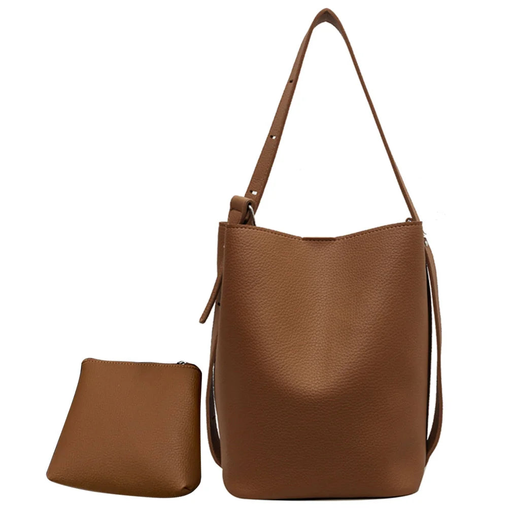 2Pcs/Set Classic Bucket Bag PU Leather Women's Handbag Designer Bag Luxury Grocery Bag Female Shoulder MessengerBag Purse Bolsas