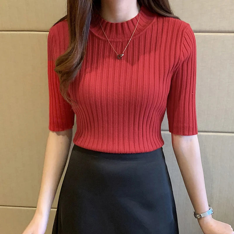 Blusas Mujer Blouses Top FemmeTops Women Blusas Mujer De Moda 2024 Verano Short Sleeve Knit Blouse Women Knitted Pullovers E525