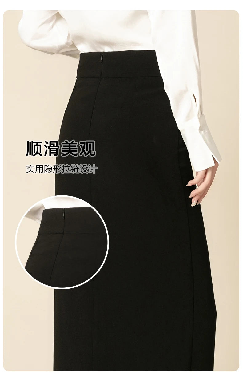 ZUZK Slit Hem Bodycon Skirt Women Elegant  High Waist Slim Skirt Spring Autumn Office Lady Mid-long Work Pencil Skirt