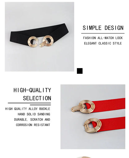 Fashion Dress Belts for Women Simple Waist Elastic Ladies Band Round Buckle Decoration Coat Sweater Party Belt Girdle Belt Gift