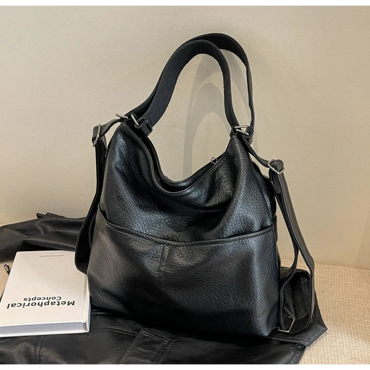 Versatile Student PU Backpack Women New Large Capacity Commute Travel Shoulder Crossbody Bags Fashion All-matched Tote Bag