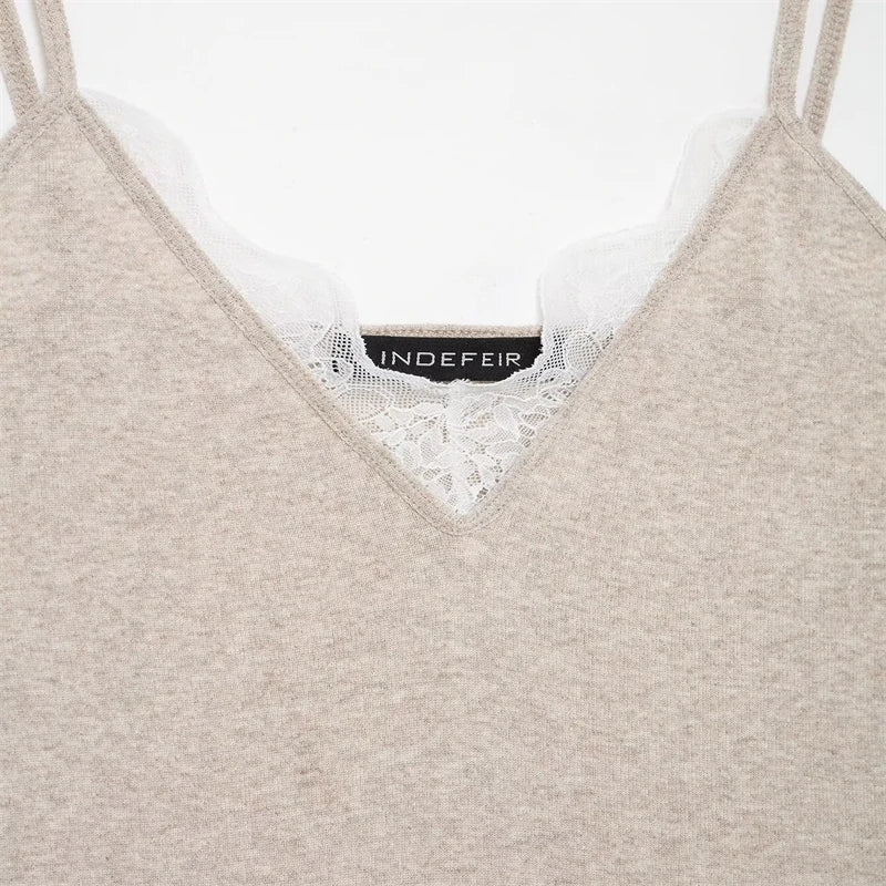 Women's Lace-Trim Cami Top, 3 Colors Available, V-Neck, Thin Straps, Sleeveless Casual Basic Tank