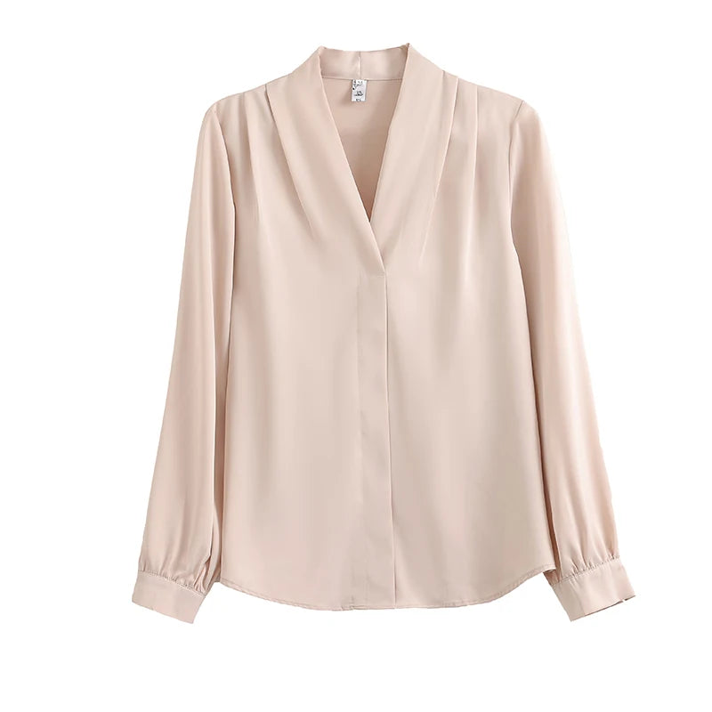 Fashion Woman Blouse 2023 Elegant and Youth Woman Blouses V-neck Silk Women's Autumn Clothing Vintage Shirt Solid OL Womens Tops