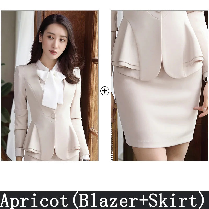 Slim 2 Piece Blazer and Skirt 2024 Spring Autumn New Fashion Office Ladies Ruffle Hem Single Button Blazers Solid Skirt Suits