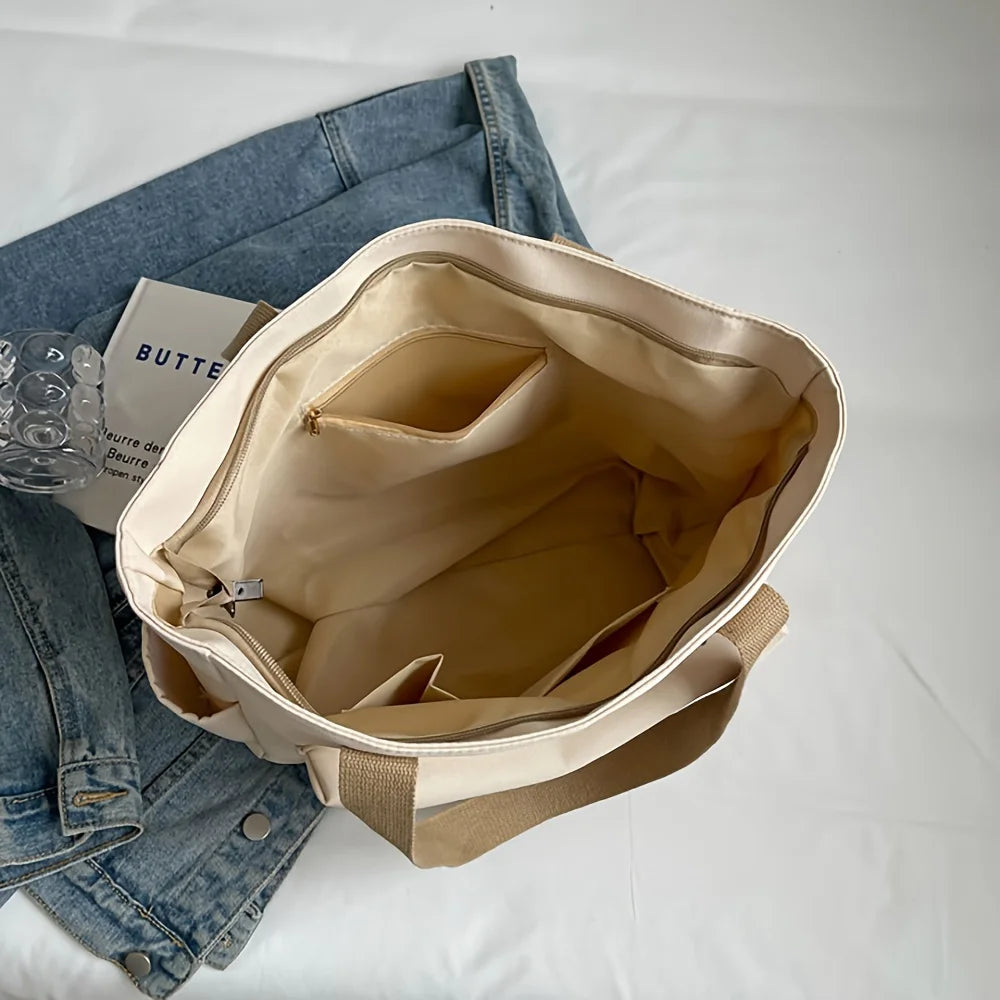 Nylon Tote Bag with Multiple Pocket Lightweight Foldable Design for Office Commute Shopping Fitness Storage Handbag Shoulder Bag