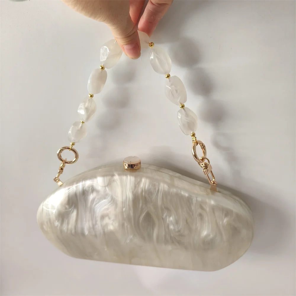 Luxury Elegant Evening Bags Beige Ivory Handmade Shell Purse European American Fashion Shoulder Bags Box Acrylic Lady  Handbags