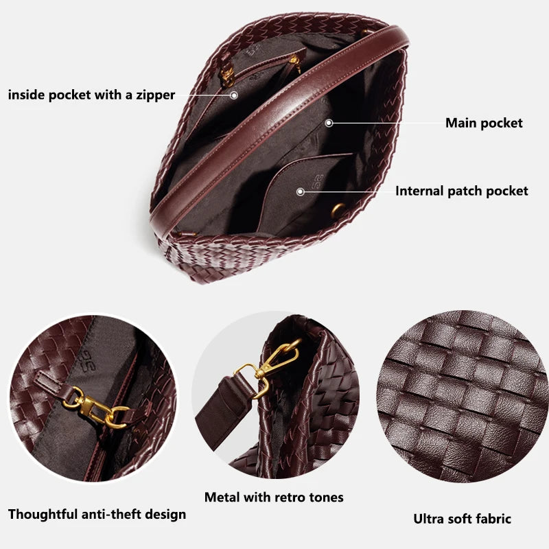 Woven Tote Bag for Women Shoulder Bag Vegan Leather Tote Bag Summer Beach Retro Purse and Handbag with Adjustable Strap