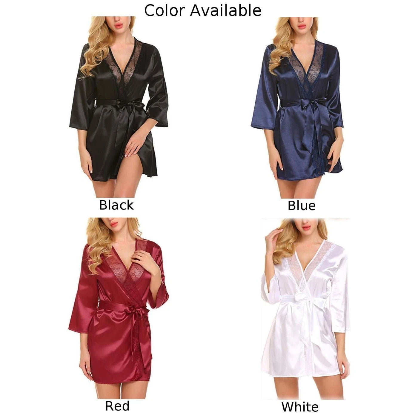 Women Satin Robes Summer Wrap Dressing Gown Bathrobe Nightgown Pajamas V-neck Sexy Oversized Imitation Silk Perspective Robes