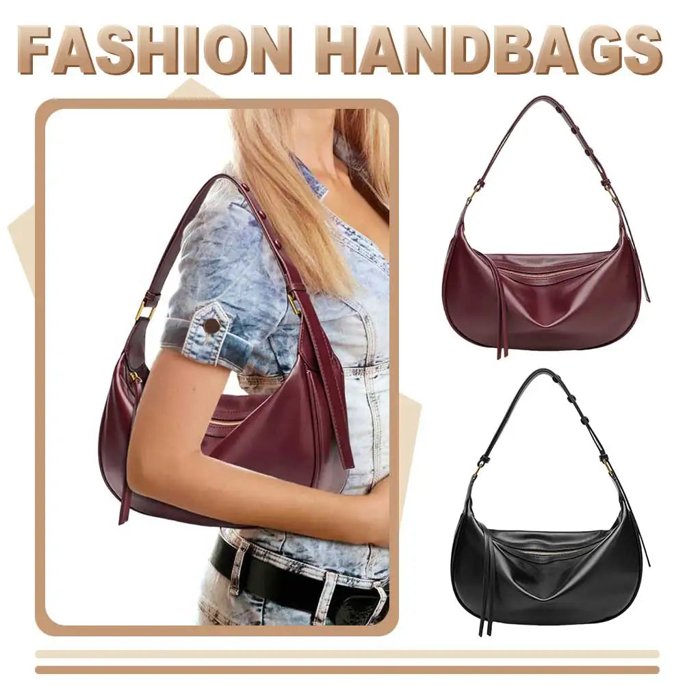Women PU Shoulder Bag Vegan Leather Shoulder Purse Solid Color Stylish Dumpling Tote Zipper Closure Chic Hobo Bag Top Handle Bag