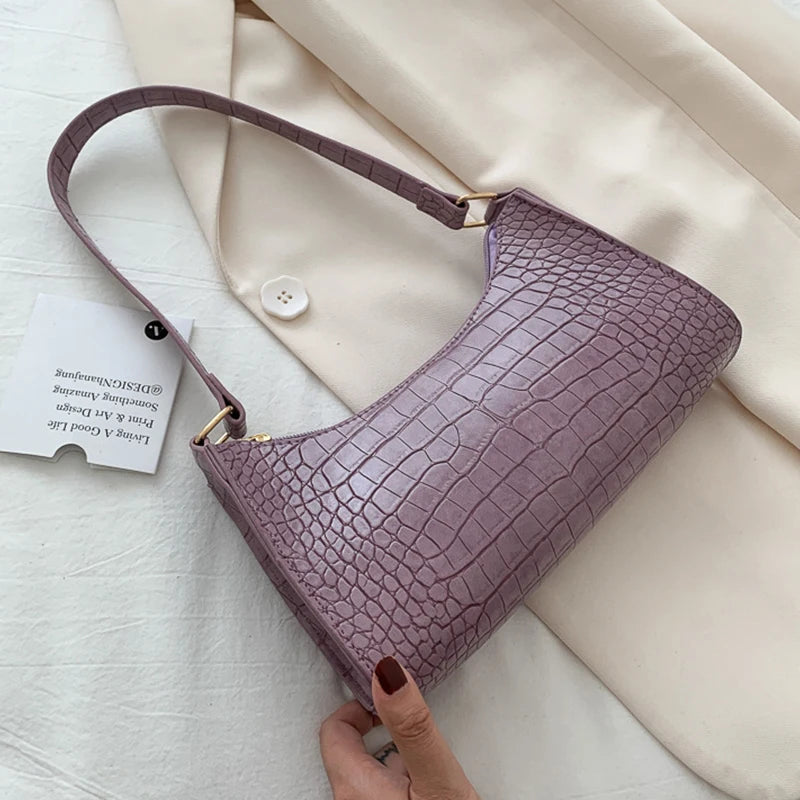Retro Crocodile Pattern Shoulder Bag For Women PU Leather Armpit Bag France Clutch Bag Casual Female Clutch Handbags Purse Tote