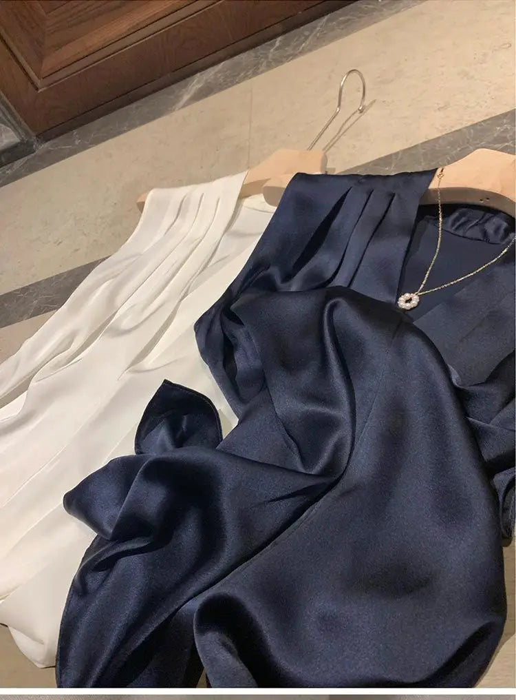 2025 New Summer Satin Tank Top Women's Blouses Sleeveless Solid Cross V-neck Casual Korean Elegant Vest Shirts for Womens