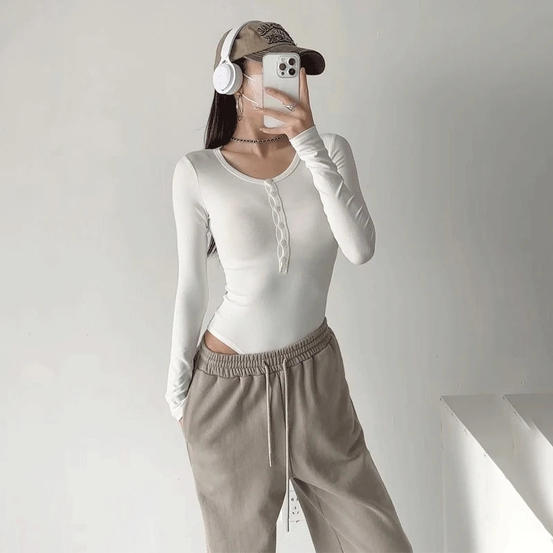 Long Sleeves Bodysuit Autumn Sexy Skinny Basic Tops Solid Color Casual Street Bodysuit For Women ClubWear