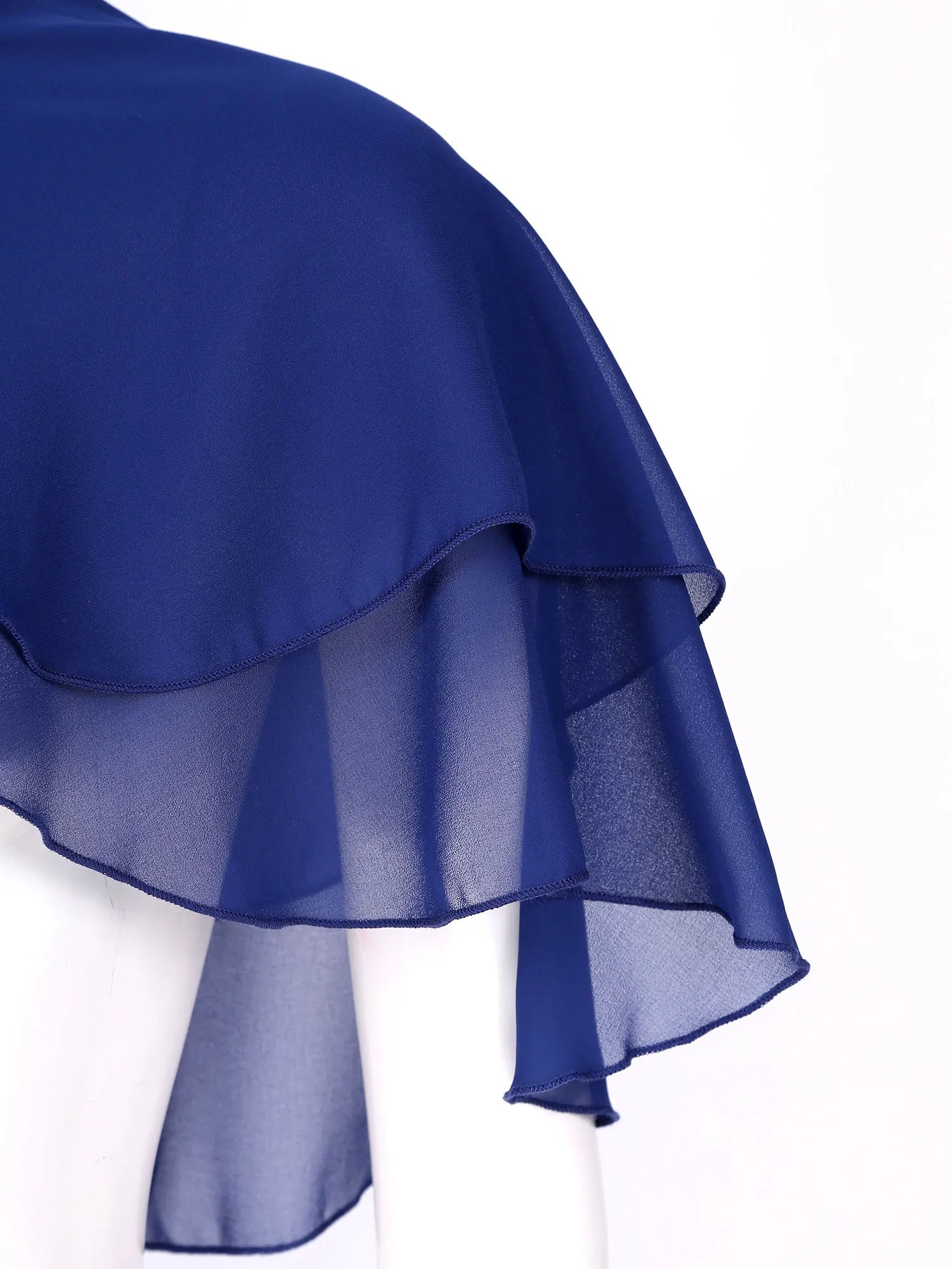 Women Elegant Solid Color Chiffon Shawl Ruffle 2-Layer Chiffon Wraps Bolero Wedding Birthday Evening Party Dress Cape Outerwear