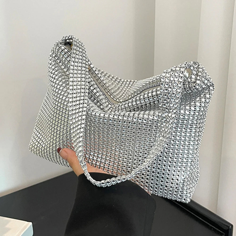 Glitter Evening Dinner Clutch Bag Women Lady Stylish Evening Bag Rhinestone  Large Capacity Underarm Bag Everyday Shoulder Bag