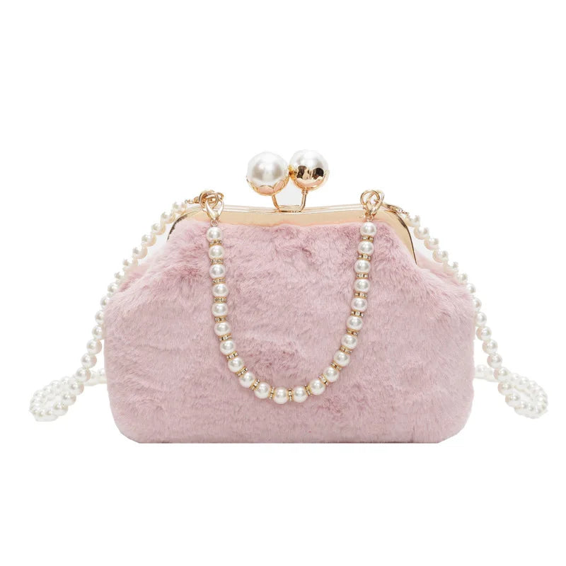High-end Beaded Fashion Women's Bag Autumn Personality Trendy Evening Bag Plush Handbag Shoulder Crossbody Bag