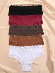 5Pcs/set Floral Lace Cotton Panties