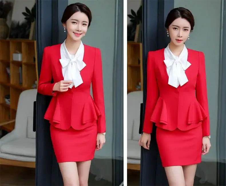 Slim 2 Piece Blazer and Skirt 2024 Spring Autumn New Fashion Office Ladies Ruffle Hem Single Button Blazers Solid Skirt Suits