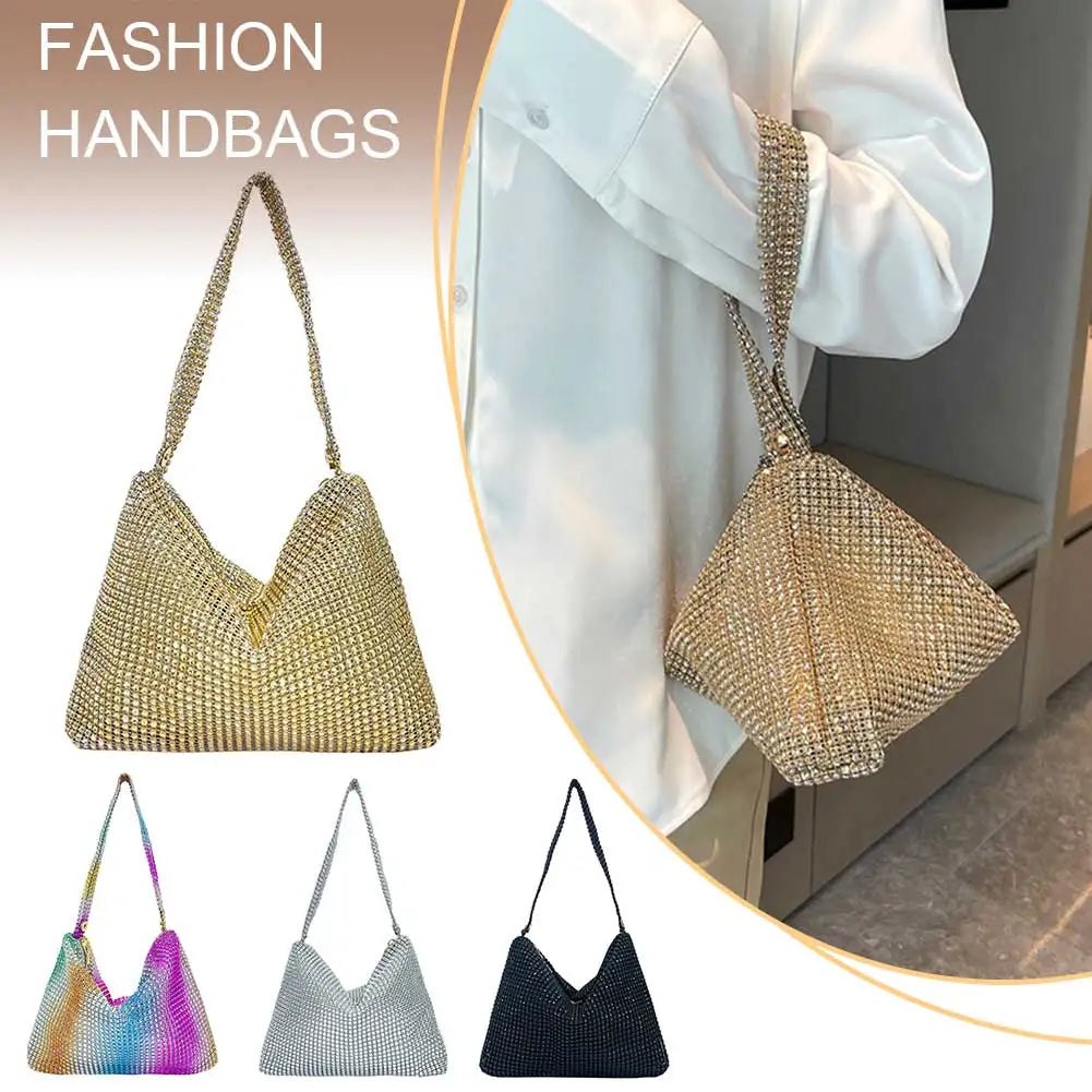 Glitter Evening Dinner Clutch Bag Women Lady Stylish Evening Bag Rhinestone  Large Capacity Underarm Bag Everyday Shoulder Bag
