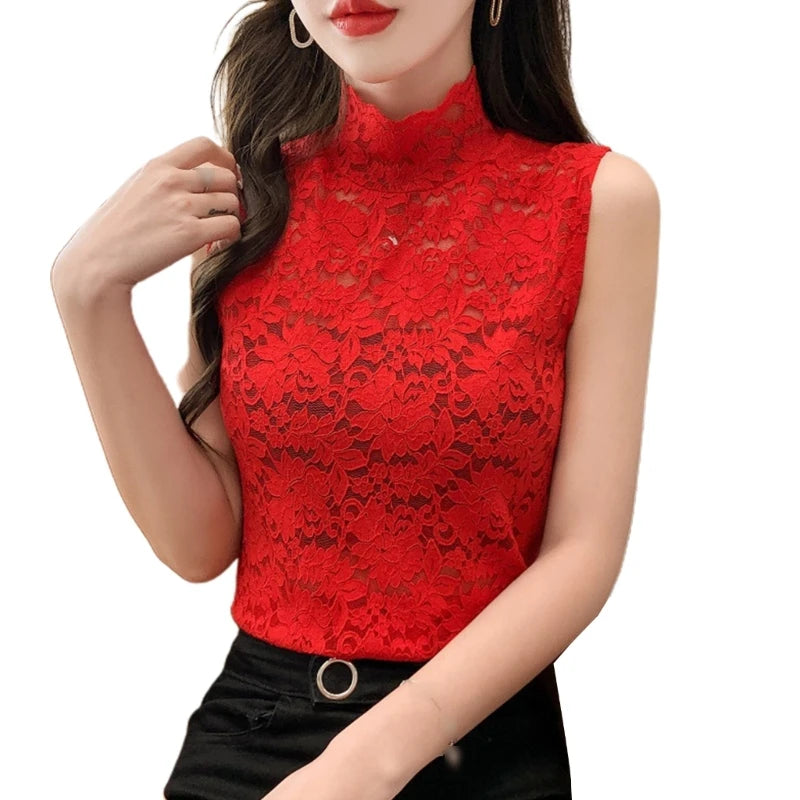 Women Lace Tunic for Tank Bottoming Tops Sleeveless High Turtleneck Fitted for Tank Top Sleeveless Mock Dropship